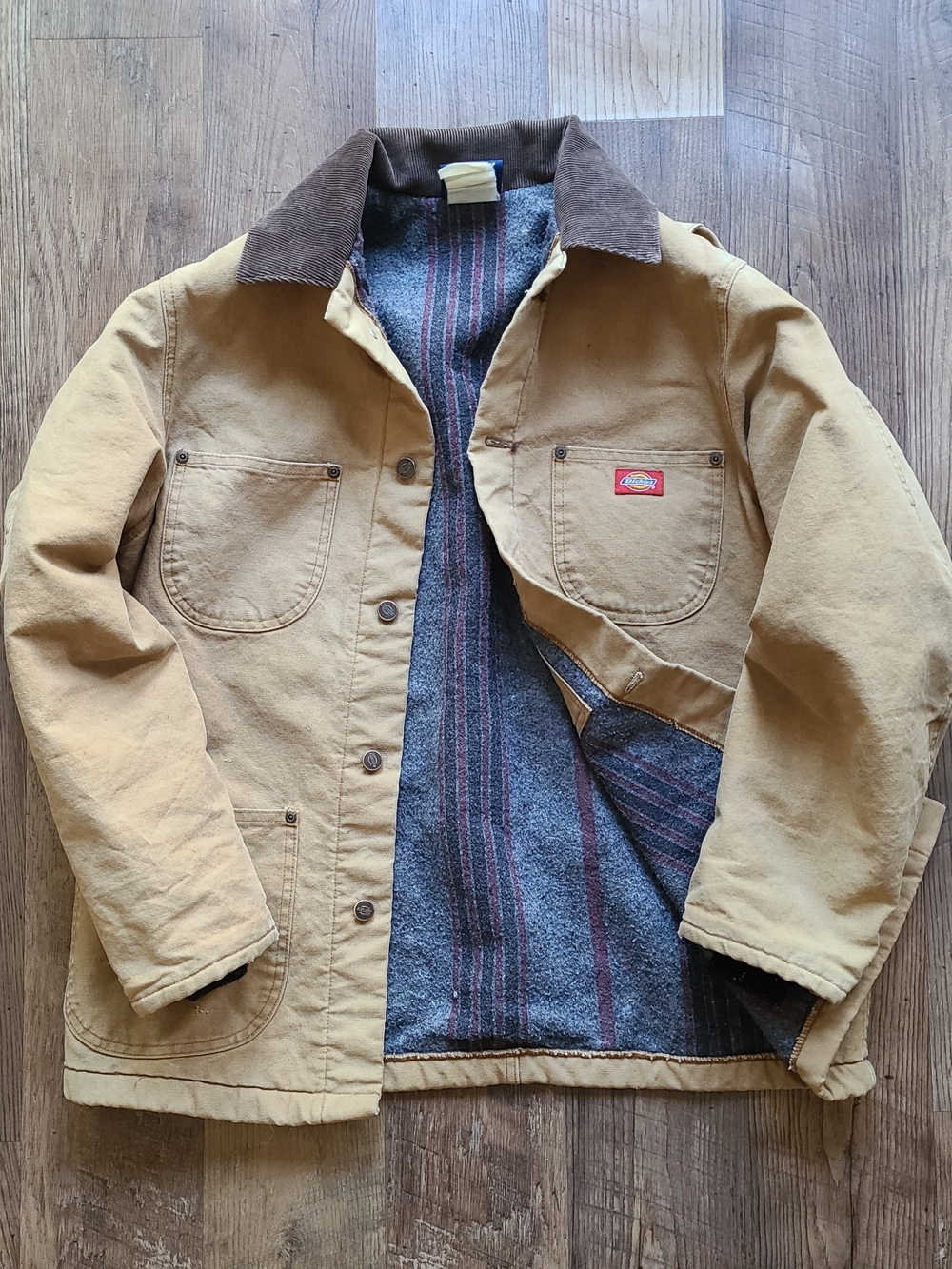 Vintage Dickies Blanket Lined Chore Jacket Tan Brown Corduroy Collar M